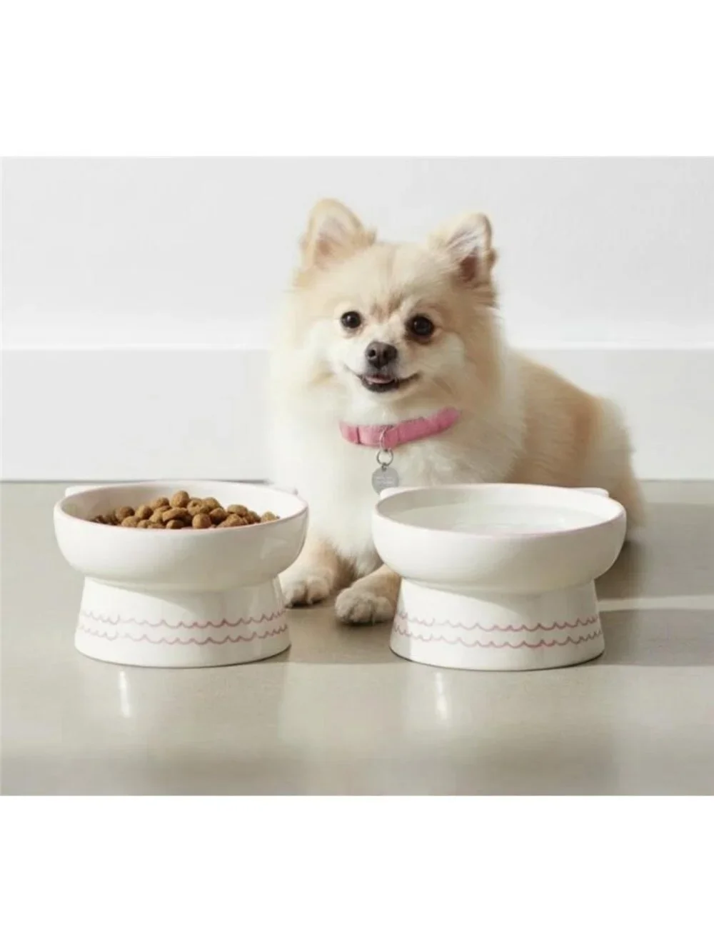 Elevated Pet Bowl 10 Strawberry Street White Pink Ceramic Food Water Dish New